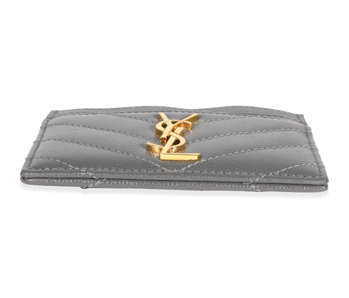 Saint Laurent Ysl Grain De Poudre Leather Card Case, Golden Hardware in  White