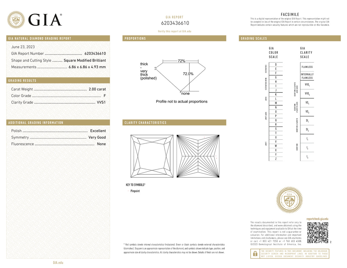 GIA Certified 2.00 Ct Princess cut F VVS1 Loose Diamond