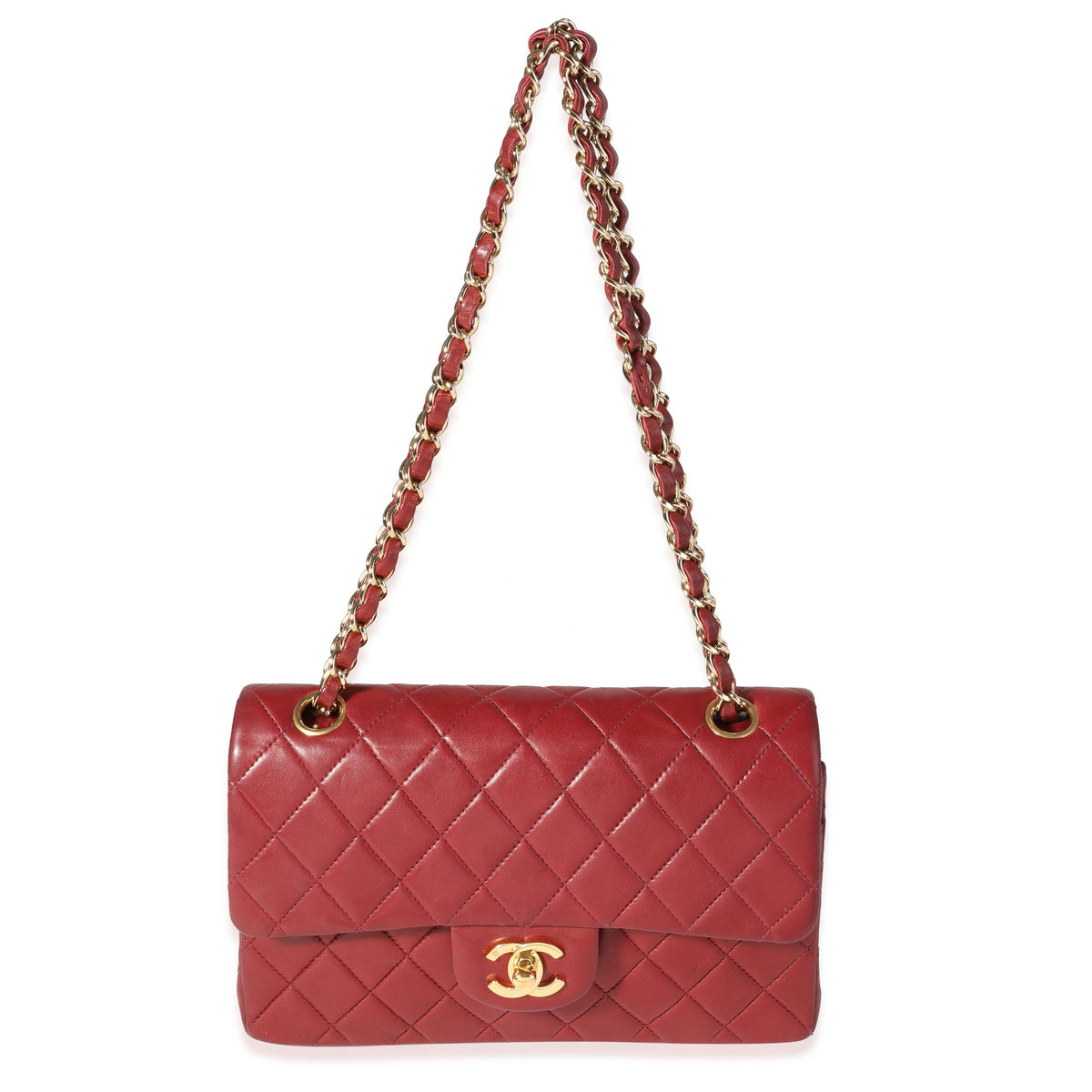 Authentic Chanel Classic Jumbo Red Chevron Lambskin Double Flap GHW