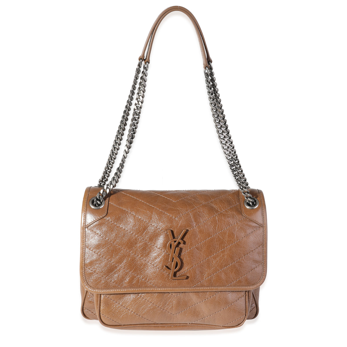 Saint Laurent Brown Crinkled Leather Medium Niki Bag