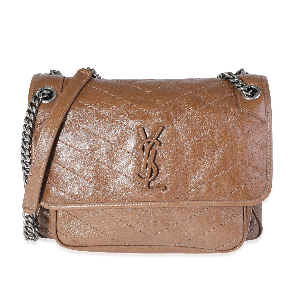 Saint Laurent Brown Crinkled Leather Medium Niki Bag