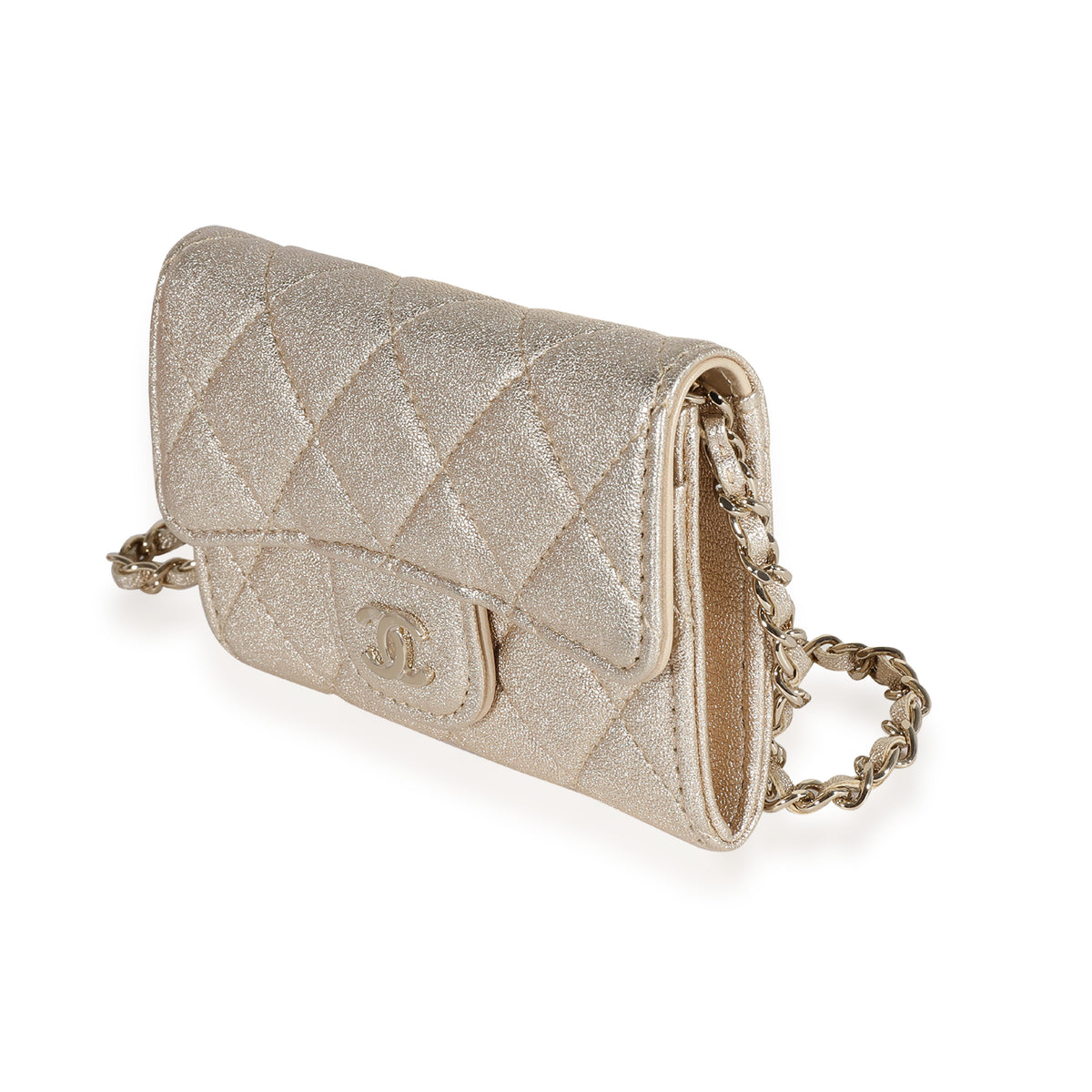 Chanel Gold Metallic Quilted Lambskin Mini Flap Chain Belt Bag, myGemma