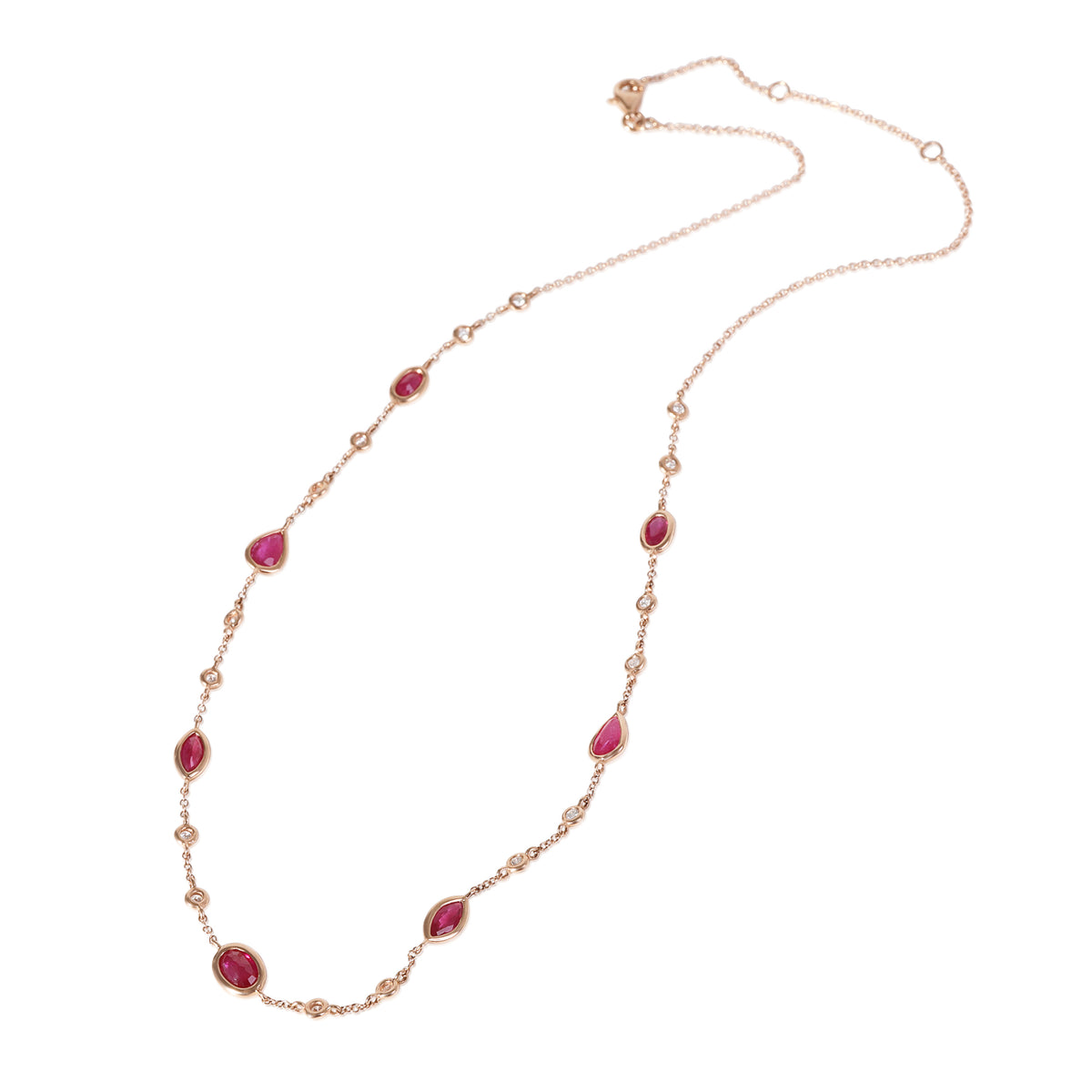 Ruby Diamond Station Necklace in 14k Rose Gold 0.15 CTW