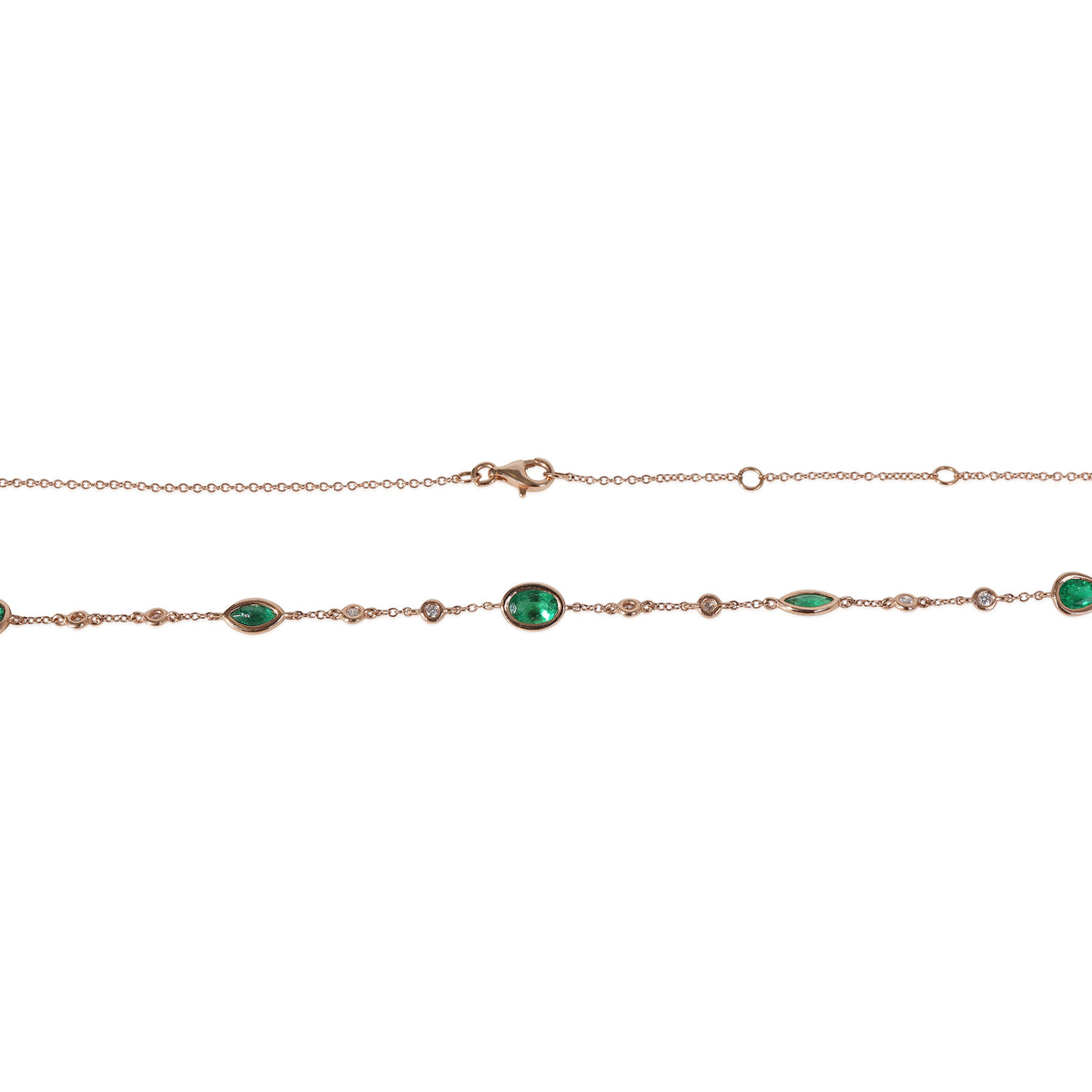 Emerald Diamond Station Necklace in 14k Rose Gold 0.16 CTW