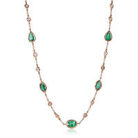 Emerald Diamond Station Necklace in 14k Rose Gold 0.16 CTW