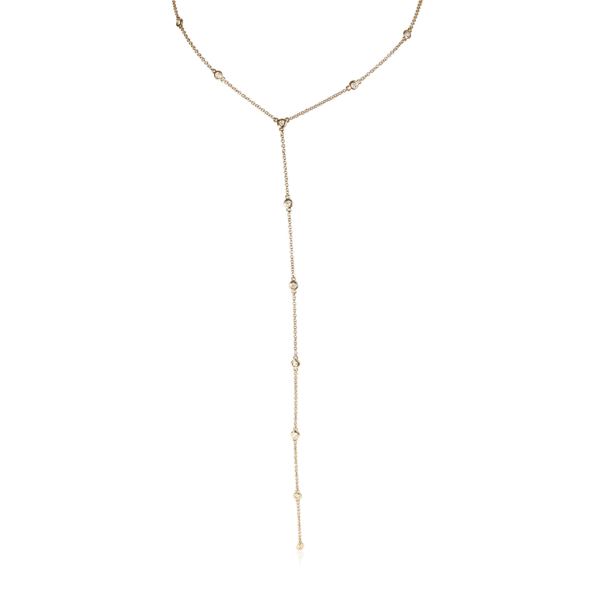 Diamond Station Lariat Necklace in 14K Yellow Gold in 14k Yellow Gold 0.15 CTW