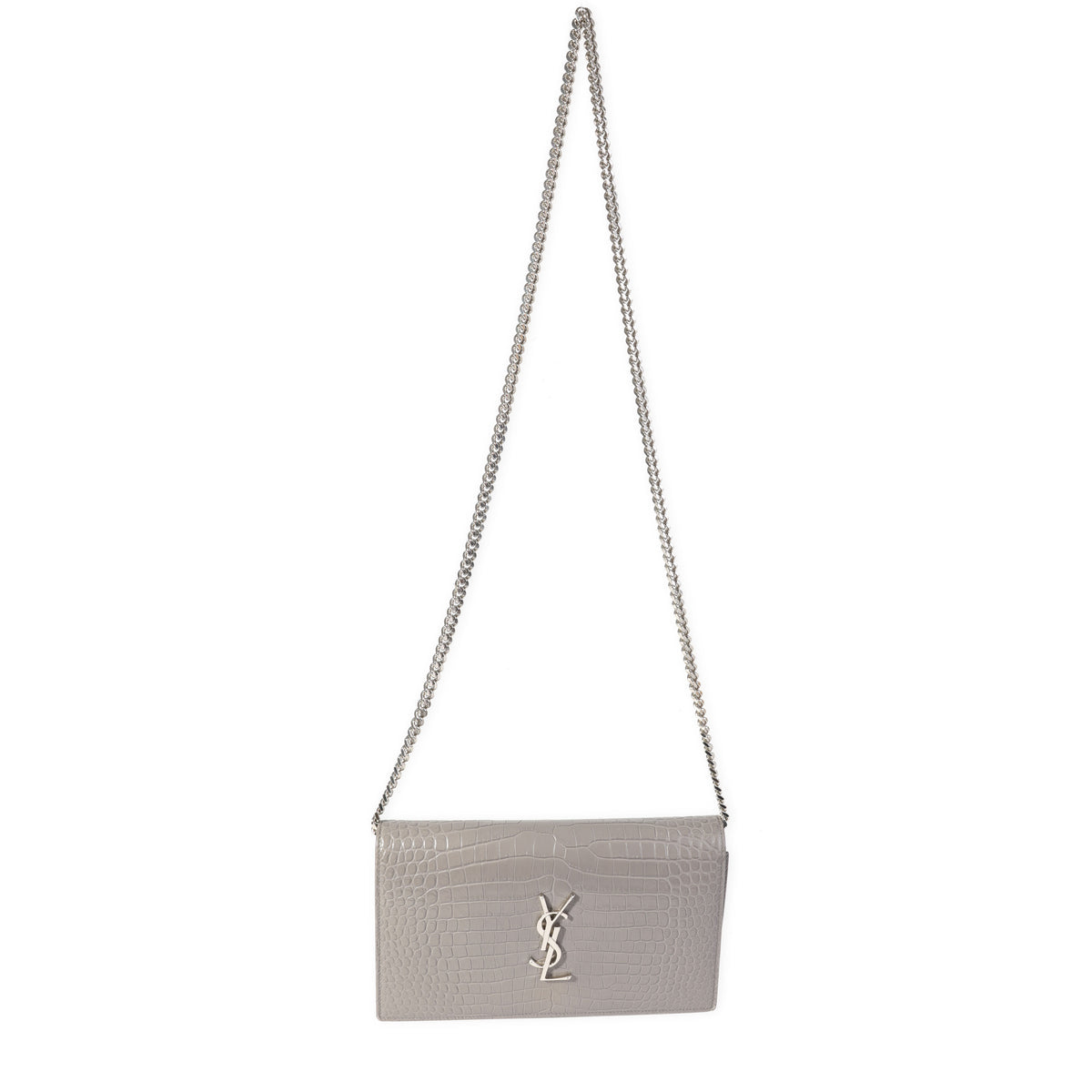 Saint Laurent Gray Crocodile-Embossed Kate Chain Wallet