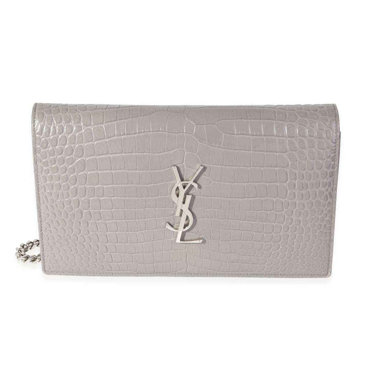 Kate chain wallet with tassel online in crocodile embossed shiny leather