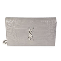 Saint Laurent Gray Crocodile-Embossed Kate Chain Wallet