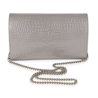 Saint Laurent Gray Crocodile-Embossed Kate Chain Wallet