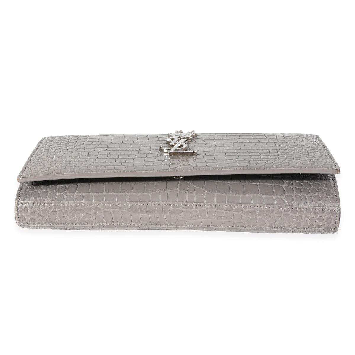 Saint Laurent Gray Crocodile-Embossed Kate Chain Wallet