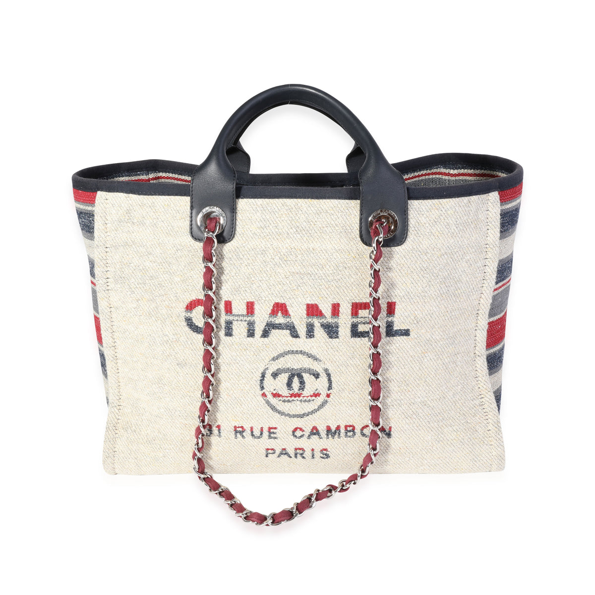 Chanel Paris-Hamburg Multicolor Striped Wool large Deauville Tote