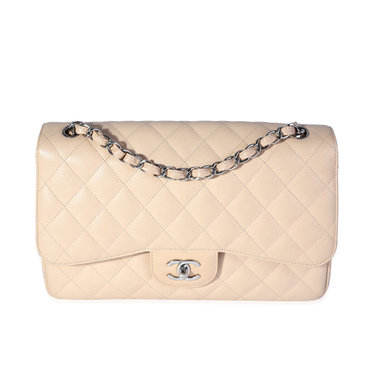 Chanel Beige Quilted Caviar Jumbo Classic Double Flap Bag