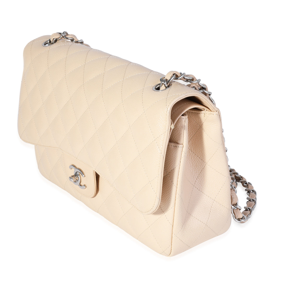 Chanel Beige Quilted Caviar Jumbo Classic Double Flap Bag