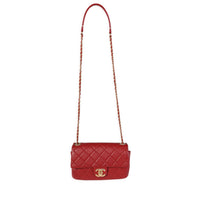 Chanel Red Quilted Lambskin Small Stitched Single Flap Bag