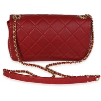 Chanel Red Quilted Lambskin Small Stitched Single Flap Bag