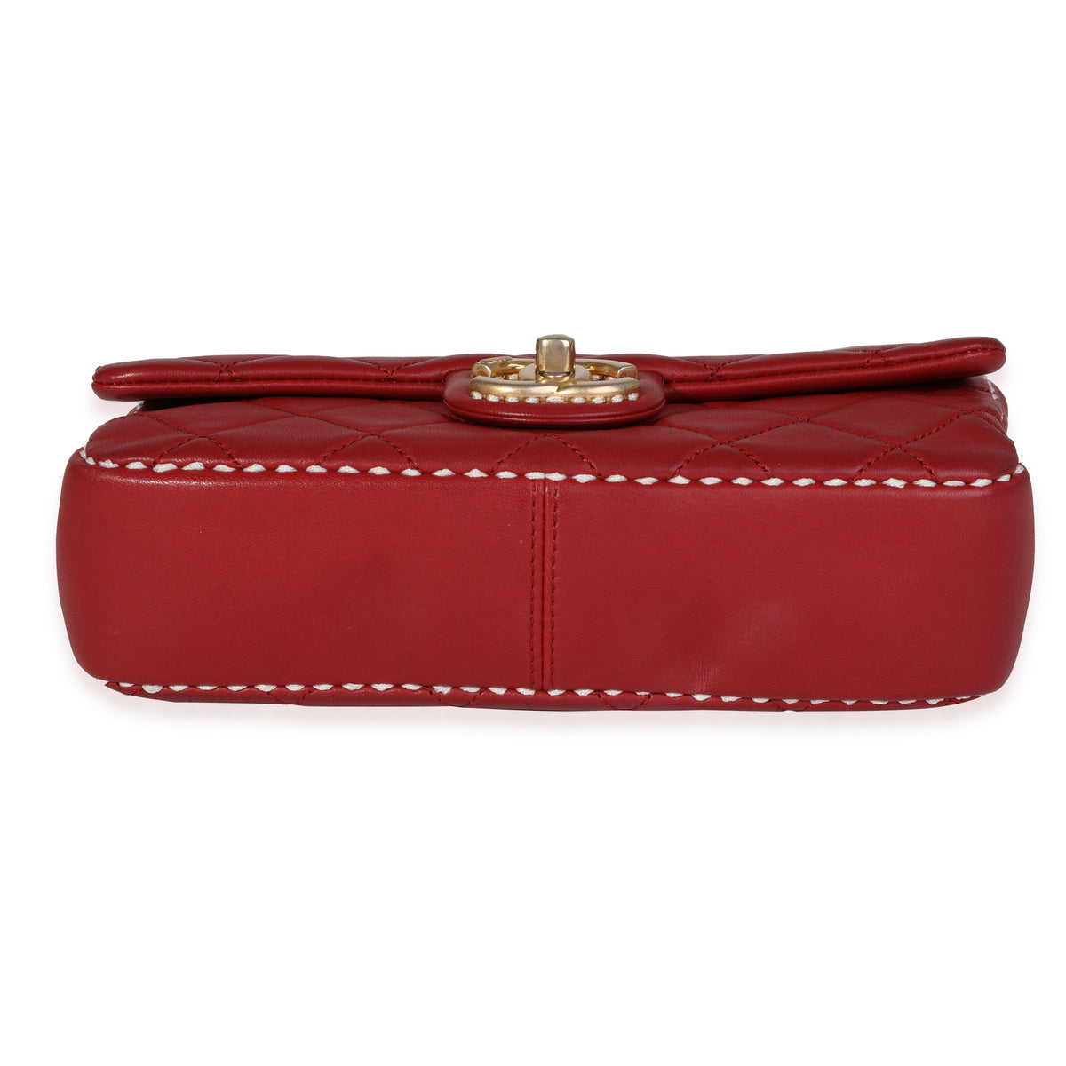 Chanel Red Quilted Lambskin Small Stitched Single Flap Bag