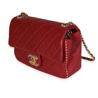 Chanel Red Quilted Lambskin Small Stitched Single Flap Bag