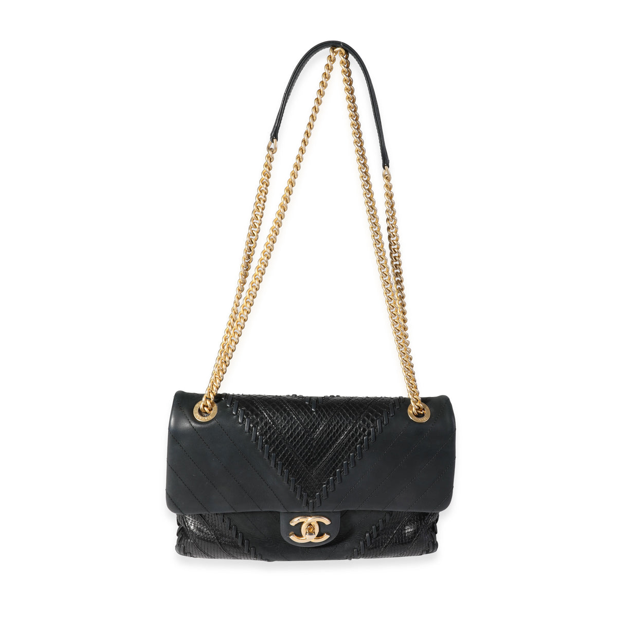 Chanel Black Chevron & Python Patchwork Flap Bag