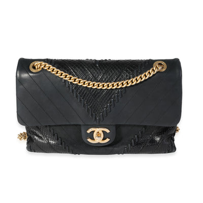 Chanel Black Chevron & Python Patchwork Flap Bag