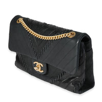 Chanel Black Chevron & Python Patchwork Flap Bag