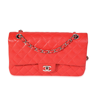 Chanel Red Perforated Leather Medium Classic Double Flap Bag