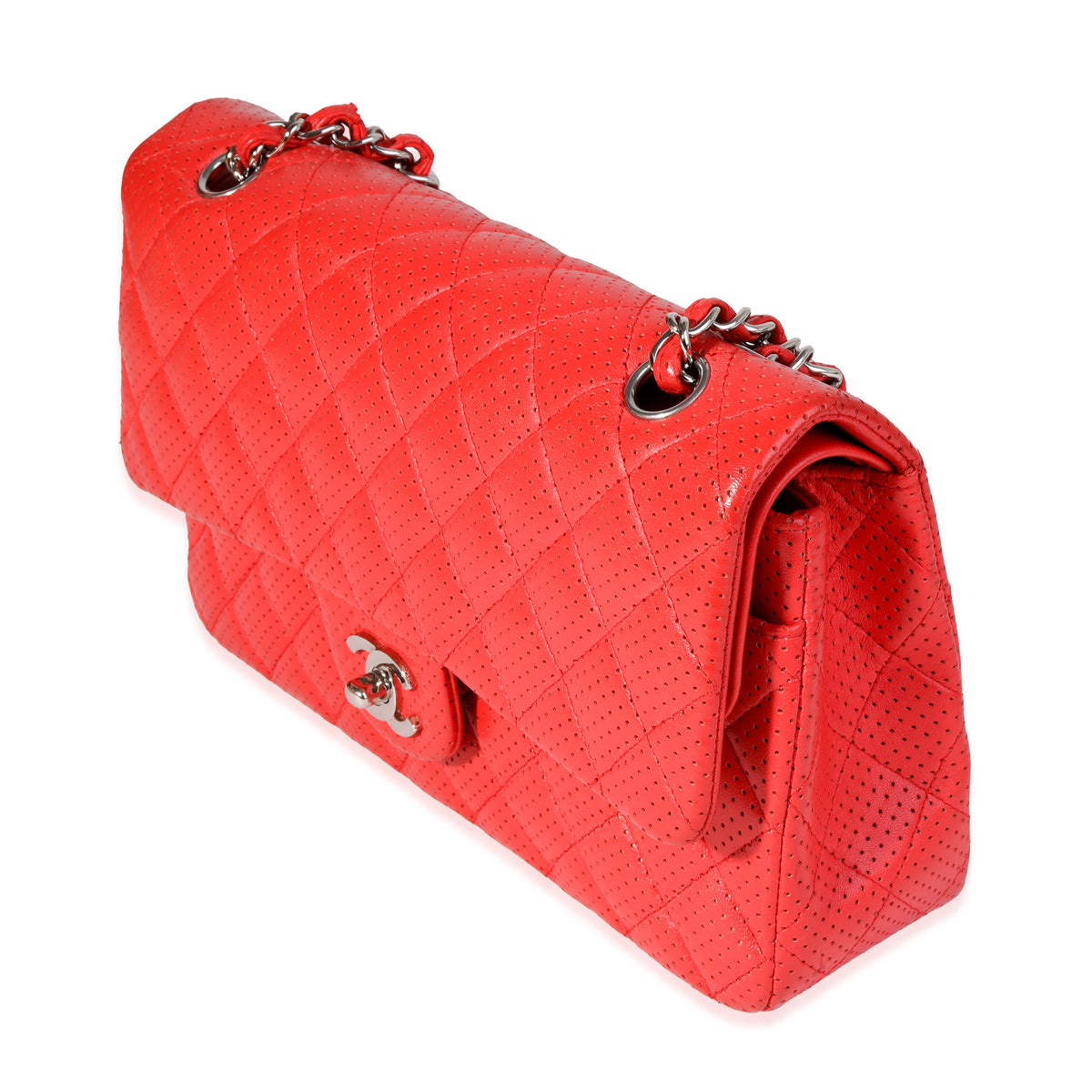 Chanel Red Perforated Leather Medium Classic Double Flap Bag