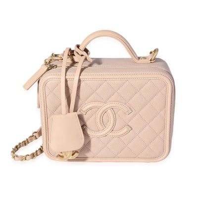 Chanel Beige Quilted Caviar Medium Filigree Vanity Case