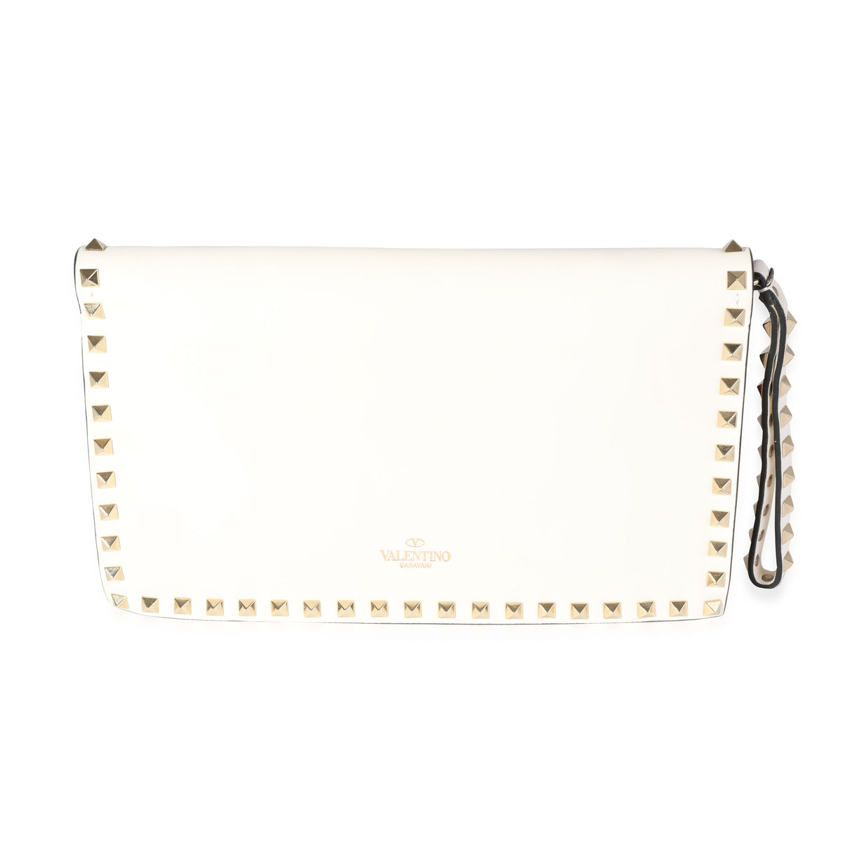 Valentino White Leather Rockstud Wristlet Clutch