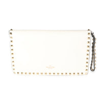 Valentino White Leather Rockstud Wristlet Clutch