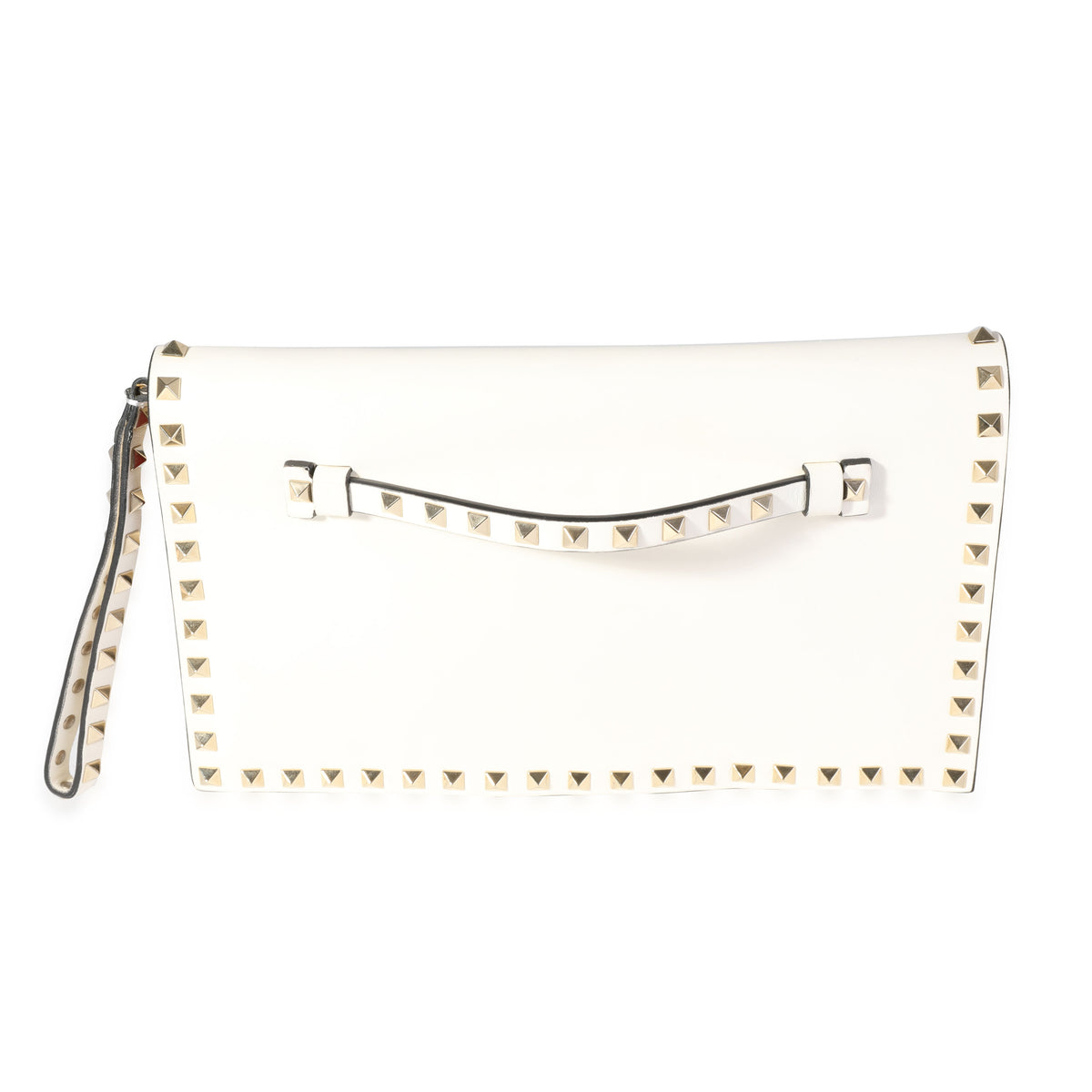 Valentino White Leather Rockstud Wristlet Clutch