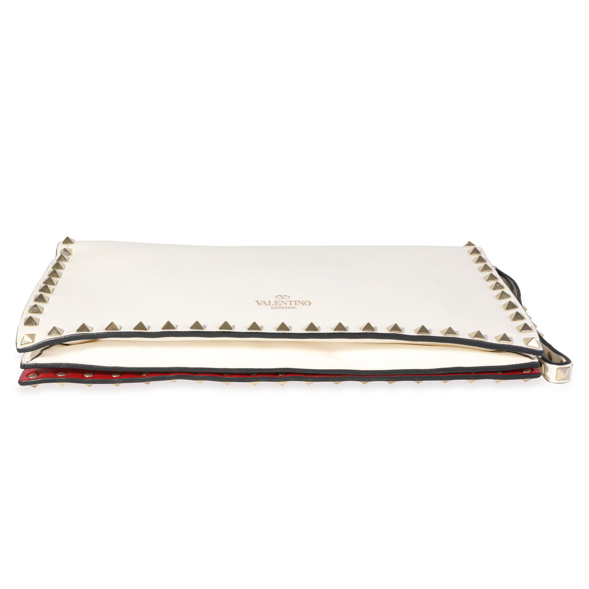 Valentino White Leather Rockstud Wristlet Clutch