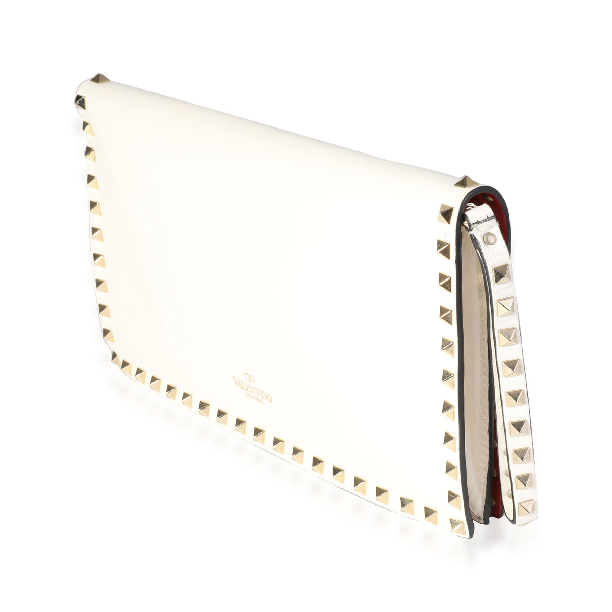 Valentino White Leather Rockstud Wristlet Clutch