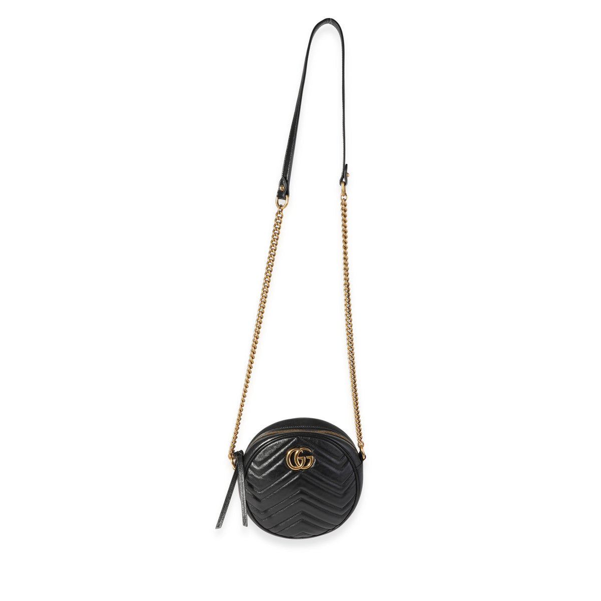 Gucci Black Matelassé GG Marmont Mini Round Shoulder Bag