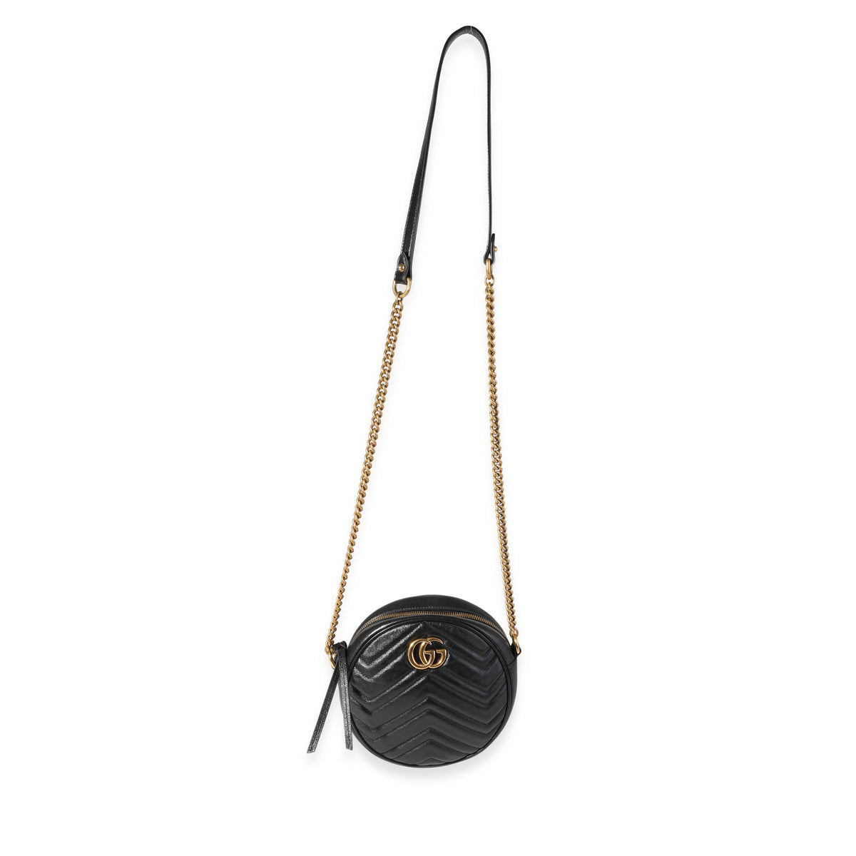 Gucci Black Matelassé GG Marmont Mini Round Shoulder Bag myGemma
