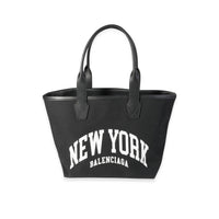 Balenciaga Black Canvas & Calfskin Cities New York Jumbo Small Tote Bag