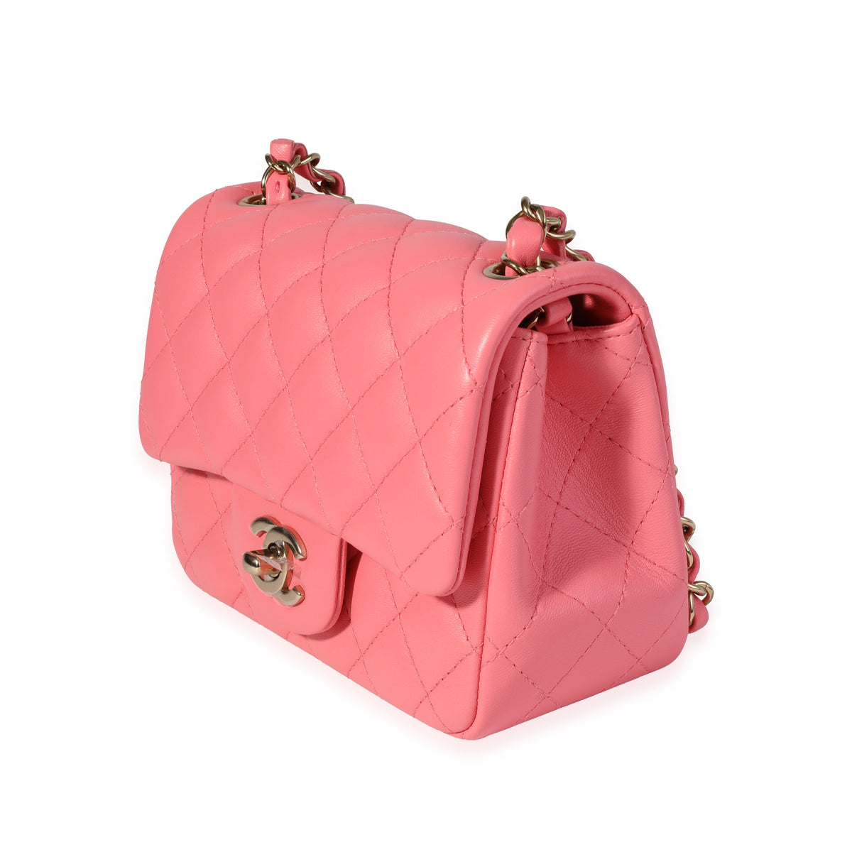 CHANEL Pink Quilted Lambskin Vintage Square Mini Flap Bag