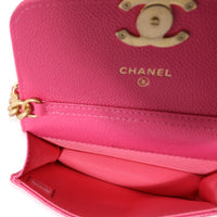 Chanel Dark Pink Quilted Caviar Melody Coin Purse With Chain