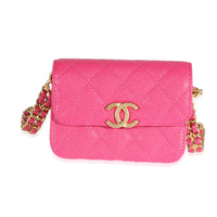 Chanel Dark Pink Quilted Caviar Melody Coin Purse With Chain