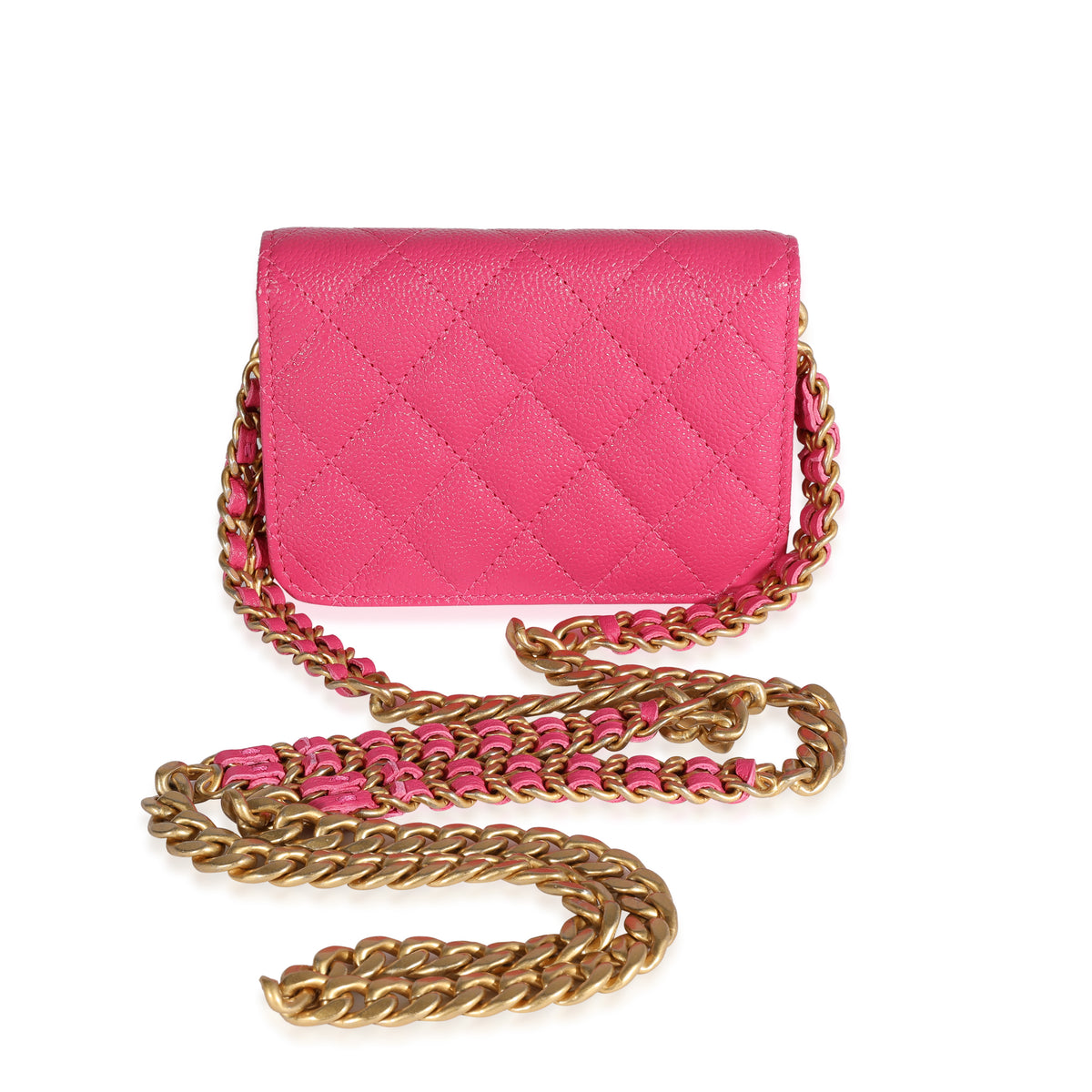 Chanel Dark Pink Quilted Caviar Melody Coin Purse With Chain