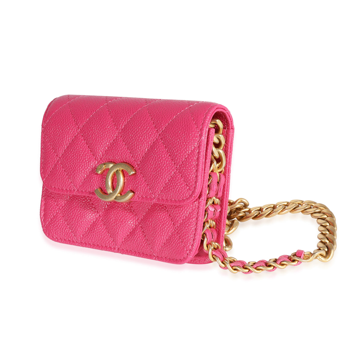 Chanel Dark Pink Quilted Caviar Melody Coin Purse With Chain