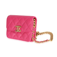 Chanel Dark Pink Quilted Caviar Melody Coin Purse With Chain