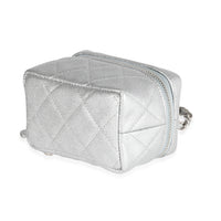 Chanel Silver Metallic Quilted Caviar Mini Vanity Bag With Chain