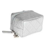 Chanel Silver Metallic Quilted Caviar Mini Vanity Bag With Chain