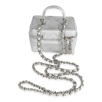 Chanel Silver Metallic Quilted Caviar Mini Vanity Bag With Chain