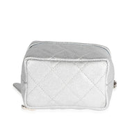 Chanel Silver Metallic Quilted Caviar Mini Vanity Bag With Chain