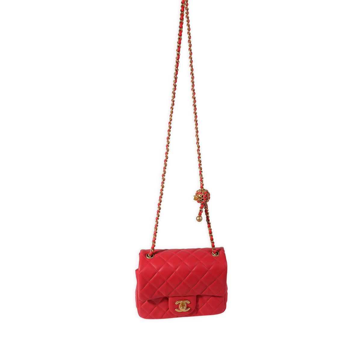 Chanel Strawberry Red Quilted Lambskin Pearl Crush Mini Flap Bag