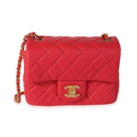 Chanel Strawberry Red Quilted Lambskin Pearl Crush Mini Flap Bag