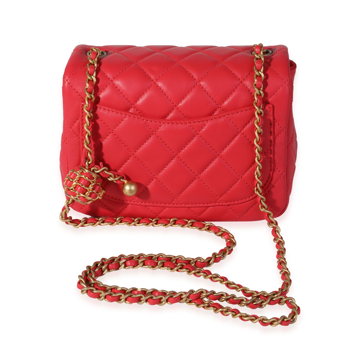 Chanel Strawberry Red Quilted Lambskin Pearl Crush Mini Flap Bag