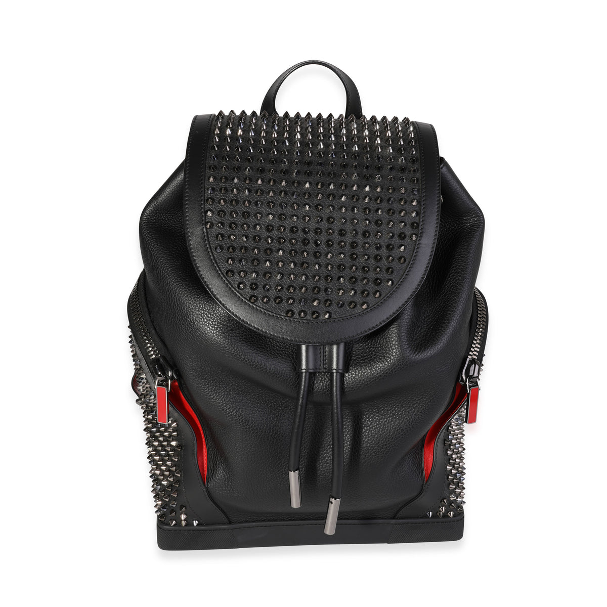 black leather spiked backpack Christian Louboutin Black Grained Leather Explorafunk Spiked Backpack